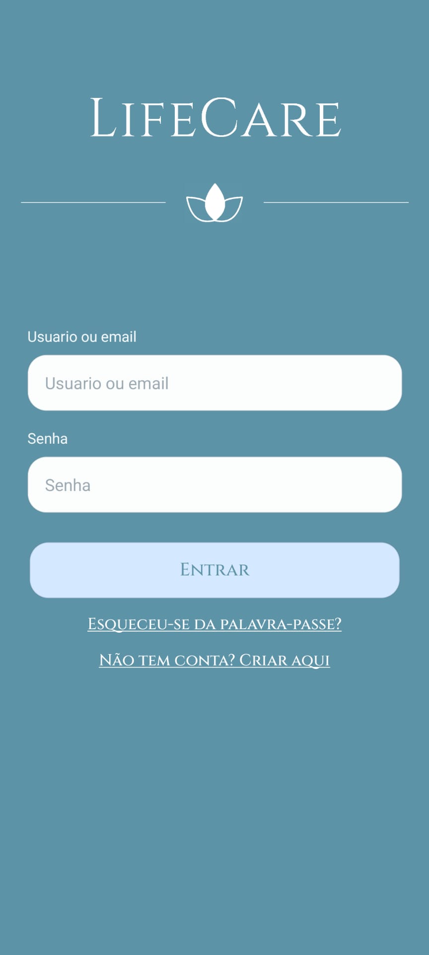 Ecrã da aplicação LifeCare